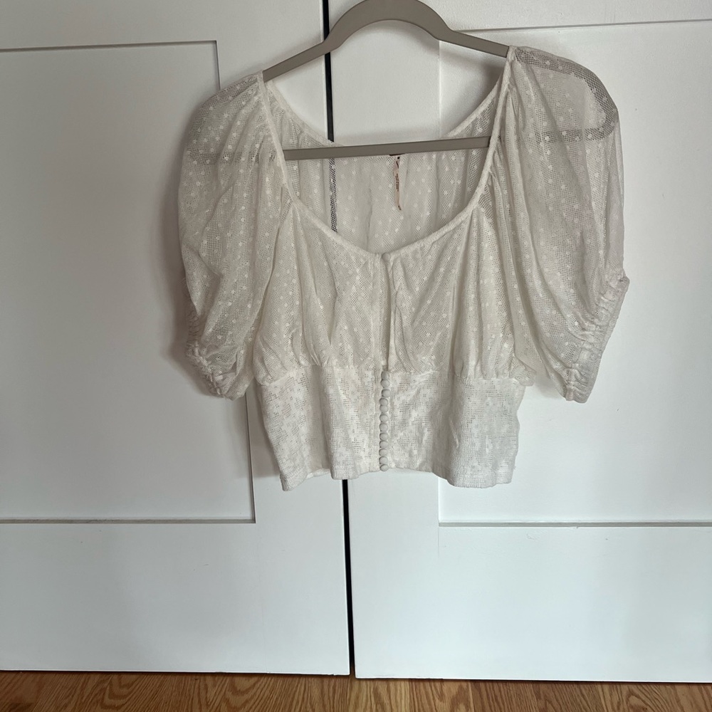 Free People White Ruffled Crop Blouse
